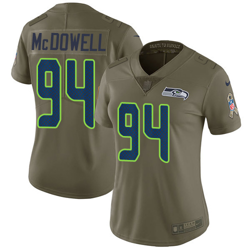 Nike Seahawks #94 Malik McDowell Olive Women's Stitched NFL Limited Salute to Service Jersey - Click Image to Close